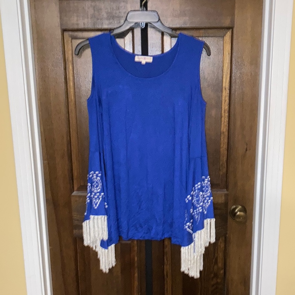 Altar'd State Royal Blue Cold Shoulder & Fringe Long Bell Sleeves